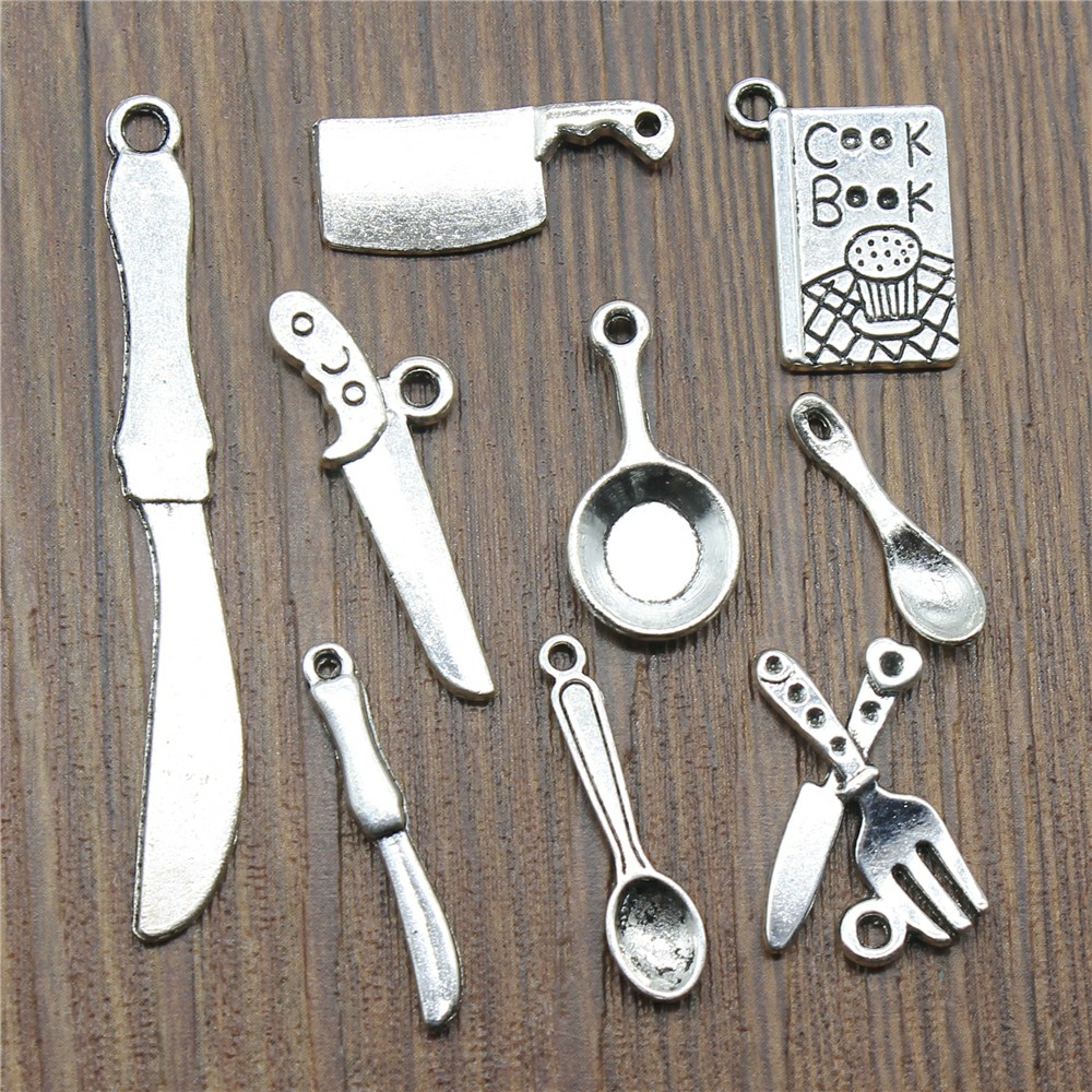 Vintage Collectible Spoons - 20pcs Kitchenware Charms Antique Silver Color