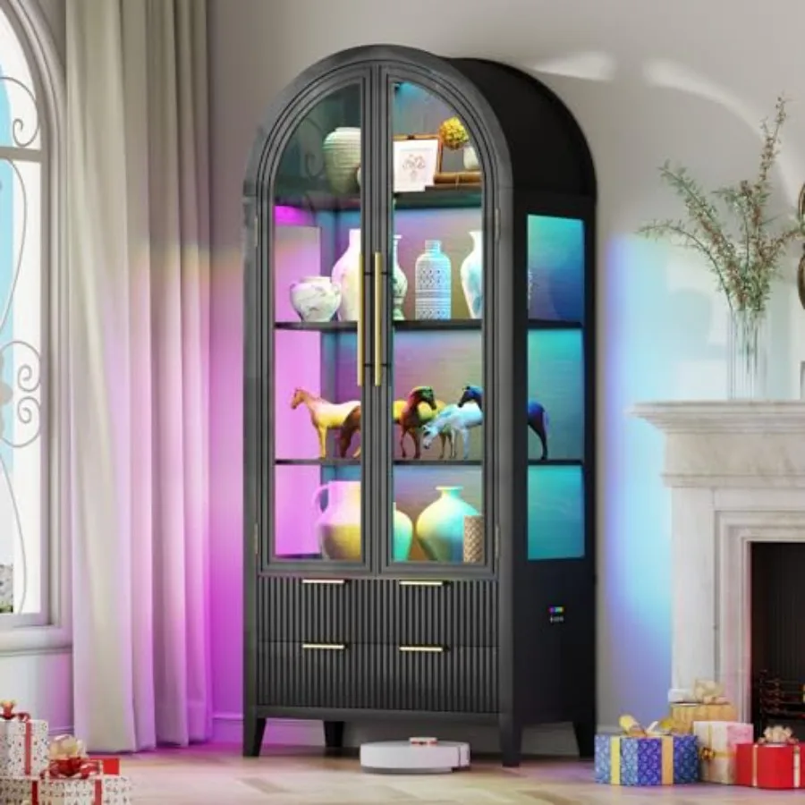 Collectible & Vintage Dolls For Wedding - Arched curio cabinet with glass doors